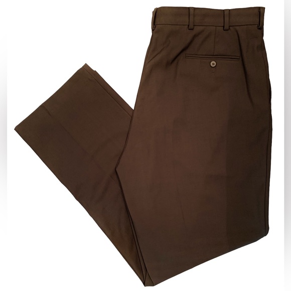 Stafford Other - Stafford Performance Pants Men's 42x32 Mocha Brown Flat Front Classic Fit Casual